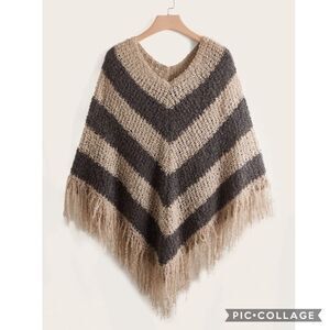 Plus Size Bohemian Hippie Beach Vibes Chevron Fringe  Poncho Size 0XL